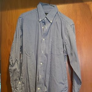 Men’s casual dress button down blue checked shirt from Lauren green label. Slim